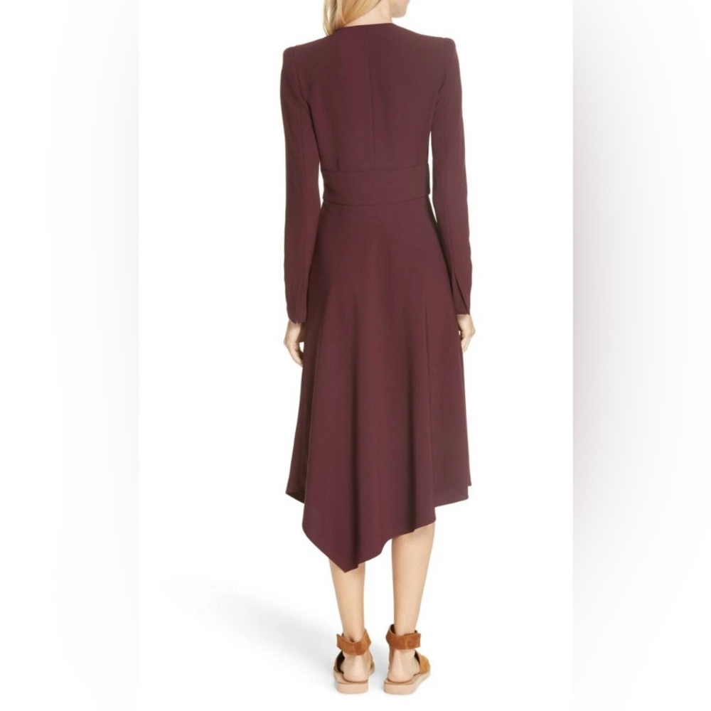 EUC ALC Loyola long sleeve plum fit and flare v neck dress with asymmetrical hem - Picture 2 of 12